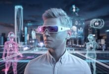 العالم الافتراضي رجل بنظارات 3D